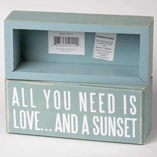 Primitives by Kathy 19111 Beach-Inspired Blue Box Sign, 6 by 2.5-Inch, and a sunset