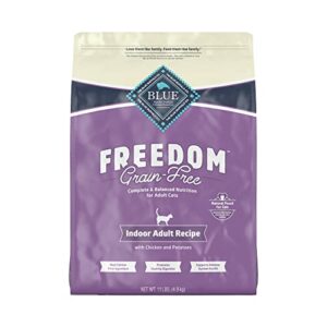 blue buffalo freedom grain free natural indoor adult dry cat food, chicken 11-lb