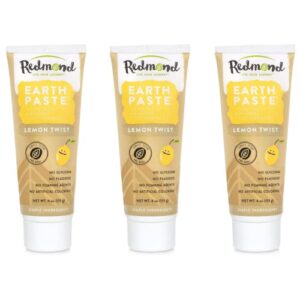 redmond - earthpaste all natural non-fluoride vegan organic non gmo real ingredients toothpaste, lemon twist, 4 ounce, (3 pack)