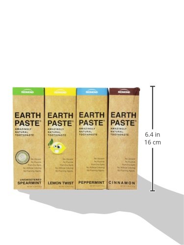 REDMOND Earthpaste All Natural Non-Fluoride Vegan Non GMO Real Ingredients Toothpaste (Variety Pack (Lemon, Wintergreen, Cinnamon, Pep)), 4 Ounce (Pack of 4)