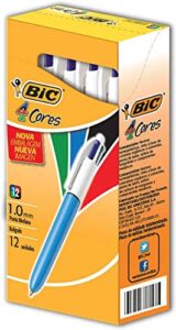 bic 4-color ballpoint retractable pen, assorted ink, medium, pack of 12