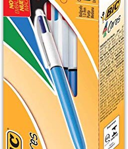 BIC 4-Color Ballpoint Retractable Pen, Assorted Ink, Medium, Pack of 12