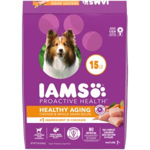 iams healthy aging adult dry dog food for mature and senior dogs with real chicken, 15 lb. bag