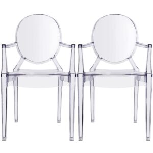 2xhome set of 2 clear louis ghost dining armchairs polycarbonate designer acrylic transparent crystal chair with arms glass modern mid century victorian see through for desk kitchen