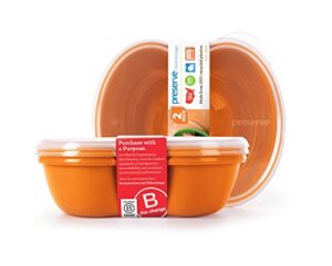 preserve square food storage container made from recycled plastic, 25 ounce capacity, set of 2, orange