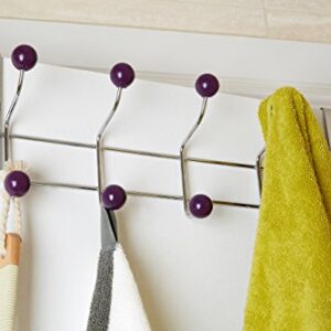 Premier Housewares 509733 Coat Hooks/Over Door Hanger/Over Door Coat Hooks/Door Hanger - 10 Hooks,Purple,H17 x W41 x D12cm