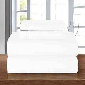 Elegant Comfort Luxury Soft 1500 Thread Count Egyptian 4-Piece Premium Hotel Quality Wrinkle Resistant Coziest Bedding Set, All Around Elastic Fitted Sheet, Deep Pocket up to 16inch, Queen, White