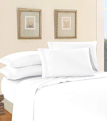 Elegant Comfort Luxury Soft 1500 Thread Count Egyptian 4-Piece Premium Hotel Quality Wrinkle Resistant Coziest Bedding Set, All Around Elastic Fitted Sheet, Deep Pocket up to 16inch, Queen, White