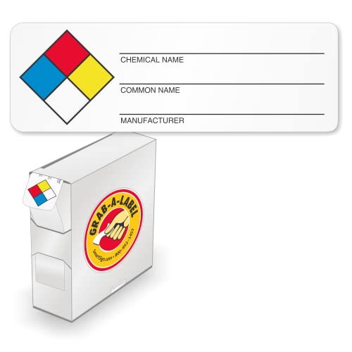 SmartSign Roll of 500 NFPA Paper Mini Labels with Chemical Name, Hazard Labels in Dispenser Box | 1" x 3" Matte Paper, Write-On