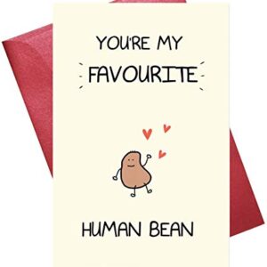 Funny Valentine's Day Card, Love Card, Anniversary Card for Boyfriend Girlfriend, Card for Husband Wife, Best Friend Card, Human Bean Card (5.3'' x 8'' folded)