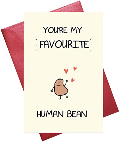 Funny Valentine's Day Card, Love Card, Anniversary Card for Boyfriend Girlfriend, Card for Husband Wife, Best Friend Card, Human Bean Card (5.3'' x 8'' folded)