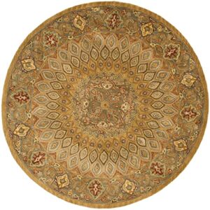 safavieh heritage collection area rug - 3'6" round, light brown & grey, handmade traditional oriental wool, ideal for high traffic areas in living room, bedroom (hg914a)