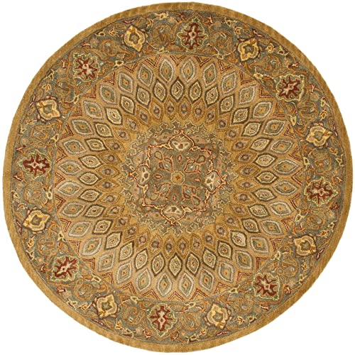 SAFAVIEH Heritage Collection Area Rug - 3'6" Round, Light Brown & Grey, Handmade Traditional Oriental Wool, Ideal for High Traffic Areas in Living Room, Bedroom (HG914A)