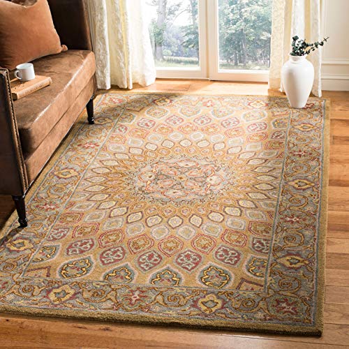 SAFAVIEH Heritage Collection Area Rug - 3'6" Round, Light Brown & Grey, Handmade Traditional Oriental Wool, Ideal for High Traffic Areas in Living Room, Bedroom (HG914A)