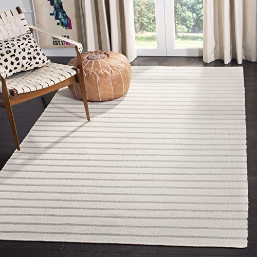 SAFAVIEH Dhurries Collection 5' x 8' White DHU313D Handmade Flatweave Premium Wool Area Rug