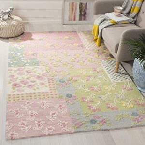 safavieh kids collection accent rug - 2' x 3', pink & multi, handmade floral patchwork wool, ideal for high traffic areas in entryway, living room, bedroom (sfk321a)