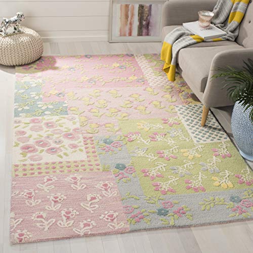 SAFAVIEH Kids Collection Accent Rug - 2' x 3', Pink & Multi, Handmade Floral Patchwork Wool, Ideal for High Traffic Areas in Entryway, Living Room, Bedroom (SFK321A)