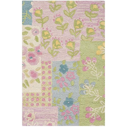 SAFAVIEH Kids Collection Accent Rug - 2' x 3', Pink & Multi, Handmade Floral Patchwork Wool, Ideal for High Traffic Areas in Entryway, Living Room, Bedroom (SFK321A)