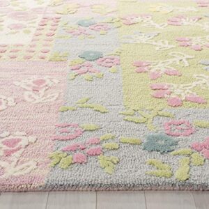 SAFAVIEH Kids Collection Accent Rug - 2' x 3', Pink & Multi, Handmade Floral Patchwork Wool, Ideal for High Traffic Areas in Entryway, Living Room, Bedroom (SFK321A)