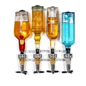 wyndham house liquor dispenser - 4-bottle drinks, alcohol station - wall-mounted cocktail tap, push-release valves, rubber suction cups, home bar, man cave, bartender accessories