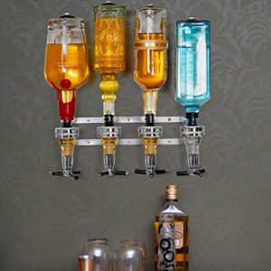 Wyndham House Liquor Dispenser - 4-Bottle Drinks, Alcohol Station - Wall-Mounted Cocktail Tap, Push-Release Valves, Rubber Suction Cups, Home Bar, Man Cave, Bartender Accessories