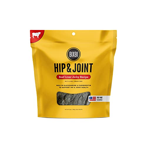 BIXBI Hip & Joint Support Beef Liver Jerky Dog Treats, 12 oz - USA Made Grain Free Dog Treats - Glucosamine, Chondroitin for Dogs - High in Protein, Antioxidant Rich, Whole Food Nutrition, No Fillers