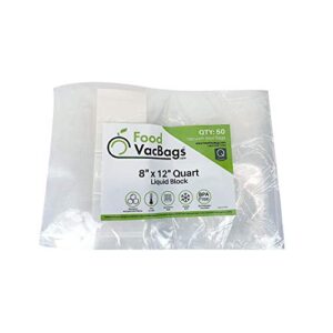 50 - foodvacbags 8" x 12" liquid block quart vacuum seal bags, moisture dam barrier, absorbent cellulose strip