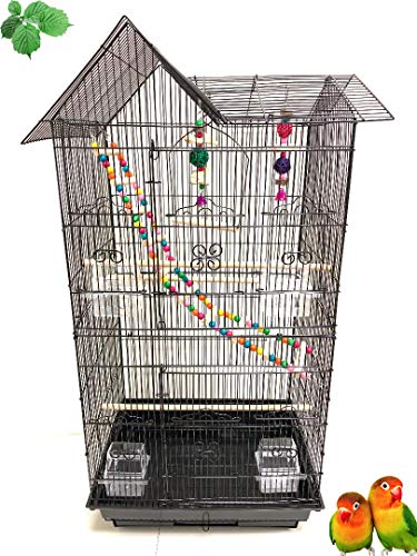 Large Double Roof Top Flight Bird Cage with Toys for Cockatiels Sun Parakeets Green Cheek Conures Aviary Budgie Finch Lovebird Canary Pet Bird Travel Cage