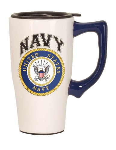 Spoontiques - Ceramic Travel Mugs - Navy Cup - Hot or Cold Beverages - Gift for Coffee Lovers