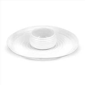 portmeirion sophie conran white 2-piece chip and dip set | round serving tray for appetizers, veggies, and snacks | made from fine porcelain | dishwasher and microwave safe