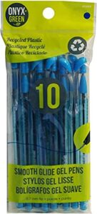 onyx and green 10-pack gel pens, recycled plastic, hybrid oil-based gel, blue (1007)