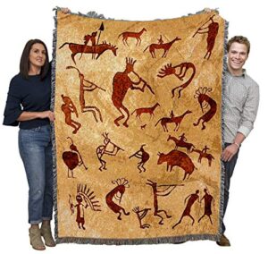 kokopelli petroglyphs blanket - southwest cave rock art - gift tapestry throw woven from cotton - made in the usa (72x54)