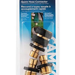 Camco 5/8" Brass and Steel Quick Hose Disconnect - Connect and Disconnect Between Multiple Hose Attachments | Automatic Shut-Off When Disconnected | 1 Female & 3 Male Fittings - 4 Count - (20136)