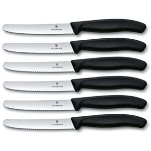 victorinox swiss classic tomato and table knife set for everyday family dining serrated blade in black, set of 6
