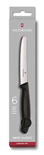 Victorinox Swiss Classic Tomato and Table Knife Set for Everyday Family Dining Serrated Blade in Black, Set of 6