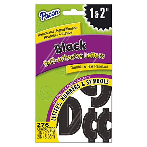 Pacon Self-Adhesive Letters, Black, Classic Font, 1" & 2", 276 Characters