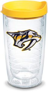 tervis nhl nashville predators primary logo tumbler with emblem and yellow lid 16oz, clear