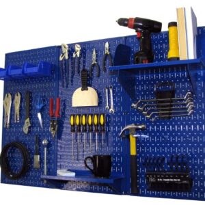 Pegboard Organizer Wall Control 4 ft. Metal Pegboard Standard Tool Storage Kit with Blue Toolboard and Blue Accessories