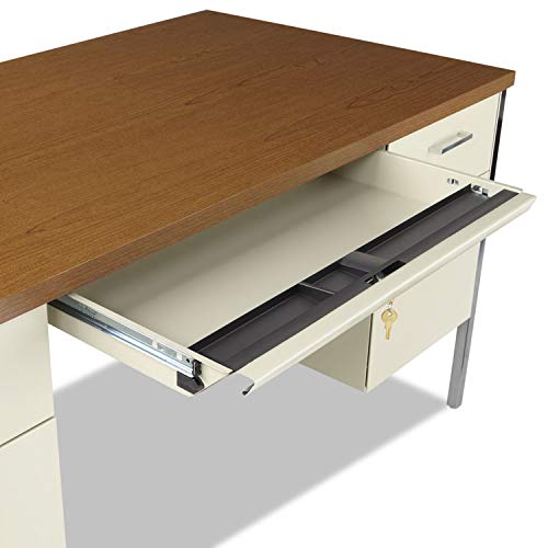 Double Pedestal Steel Desk, Metal Desk, 60w x 30d x 29-1/2h, Cherry/Putty (ALESD6030PC)