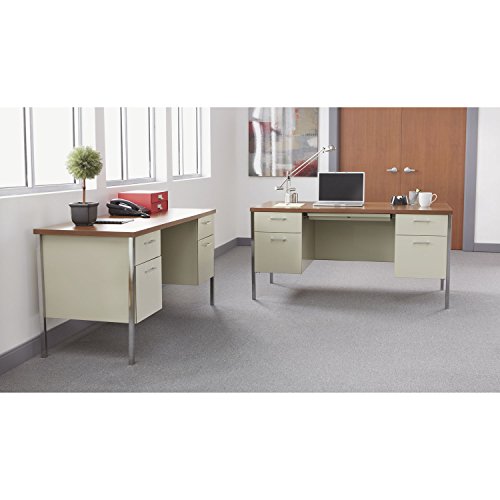 Double Pedestal Steel Desk, Metal Desk, 60w x 30d x 29-1/2h, Cherry/Putty (ALESD6030PC)