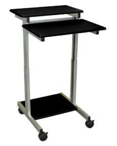 luxor rolling stand up presentation station with 2 shelf and steel frame, black - perfect for school, classroom, office and more