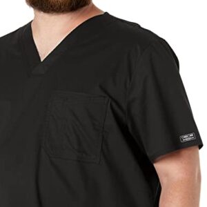 Cherokee Men's V-Neck Scrub Top, Traditional Fit with Double Chest Pocket and Side Vents 4743, L, Black