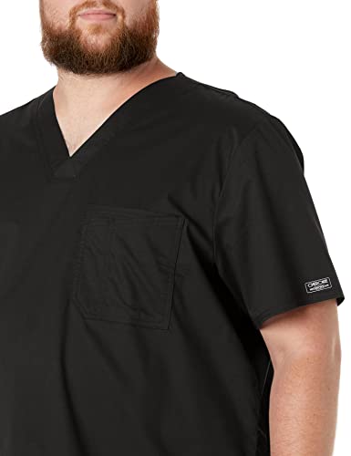 Cherokee Men's V-Neck Scrub Top, Traditional Fit with Double Chest Pocket and Side Vents 4743, L, Black