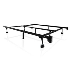 malouf heavy duty 9-leg adjustable metal bed frame with center support and rug rollers - universal (king, cal king, queen, full, twin xl, twin), standard 7.5” clearance