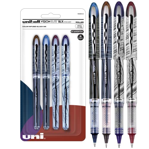 Uni-Ball 1858842 uni-ball Vision Elite Designer Series Rollerball Pens, Bold Point (0.8mm), Black, 4 Count