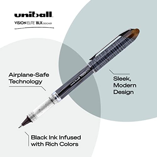 Uni-Ball 1858842 uni-ball Vision Elite Designer Series Rollerball Pens, Bold Point (0.8mm), Black, 4 Count