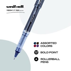 Uni-Ball 1858842 uni-ball Vision Elite Designer Series Rollerball Pens, Bold Point (0.8mm), Black, 4 Count