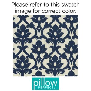 Pillow Perfect Damask Outdoor Throw Accent Pillow, Plush Fill, Weather, and Fade Resistant, Large Square - 18.5" x 18.5", Blue/White Basalto, 2 Count