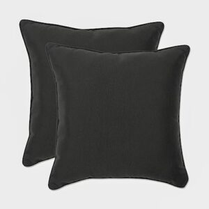 pillow perfect fresco solid indoor/outdoor throw pillow plush fill, weather and fade resistant, throw - 18.5" x 18.5", black, 2 count