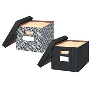 Bankers Box Decorative Storage Boxes with Lids for Home Decor Brocade, 4 Pack (0022705)